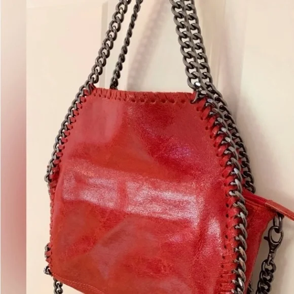 Italian Red Leather Chain Shoulder or Crossbody Bag Sofia designs Pewter Chain - Picture 5 of 16